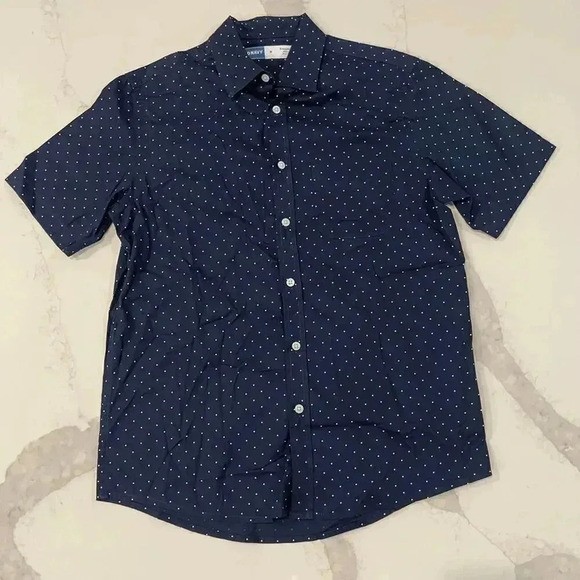 Old Navy Blue Polka Dot Flex Short Sleeve Casual Button Up Regular Fit Men Small - Picture 1 of 5